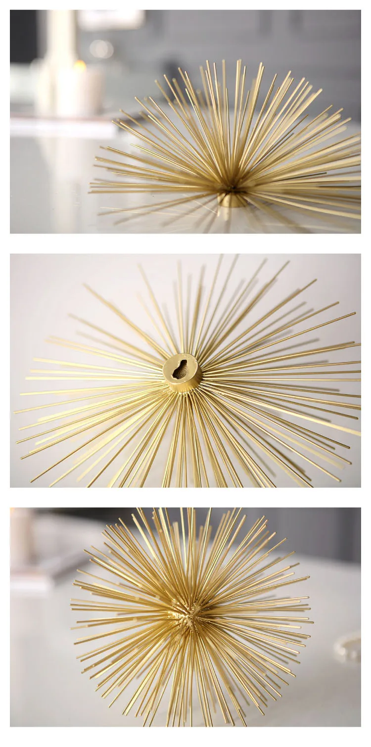 Modern Golden Geometric Metal Spiky Ball Crafts Desktop Ornaments For Office Home Room New House Layout Decor Metal Gifts