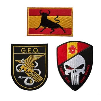 Parche de gancho y bucle de bandera bordada española, insignia de toro de águila y serpiente GEO, pegatina de tela para mochila táctica militar de corrida de toros del ejército