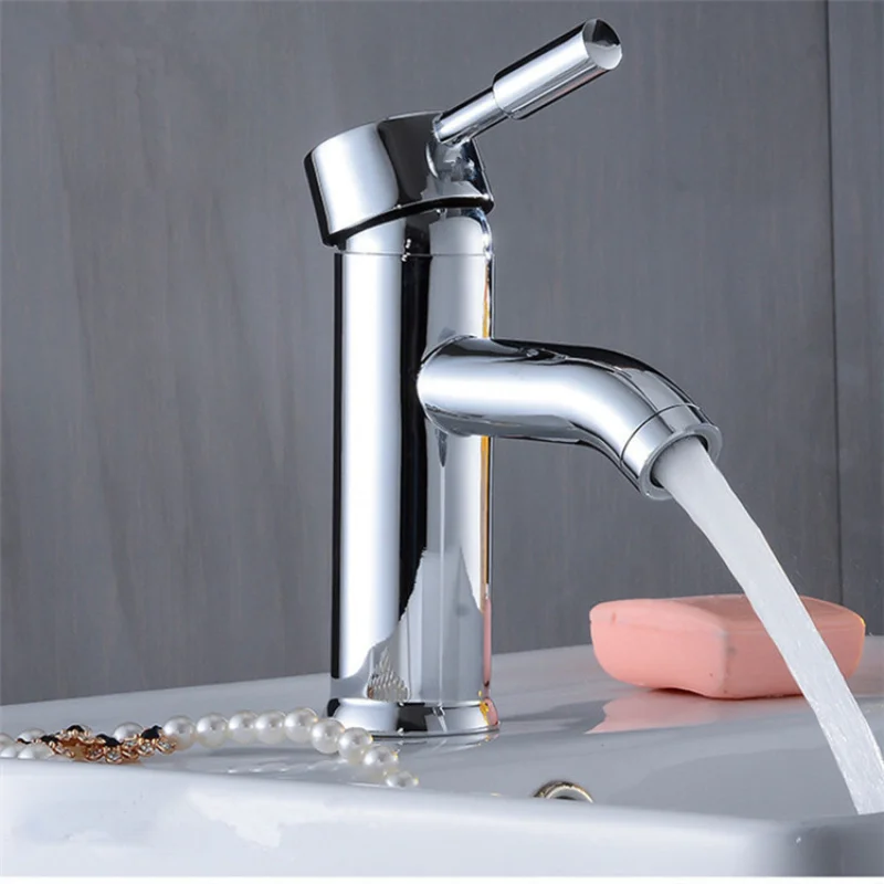 Stainless Steel Round Basin Faucet Hot and Cold Wash Basin Short Curved Faucet Ceramic Basin Faucet  Faucet Bathroom