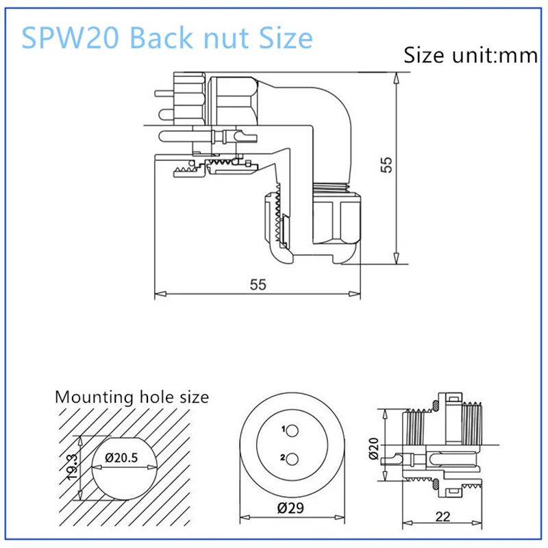 SP20 IP68 Back Nut 90 degree elbow waterproof connector 1/2/3/4/5/6/7/9/10/12/14 Pin Industrial power angle Aviation connectors