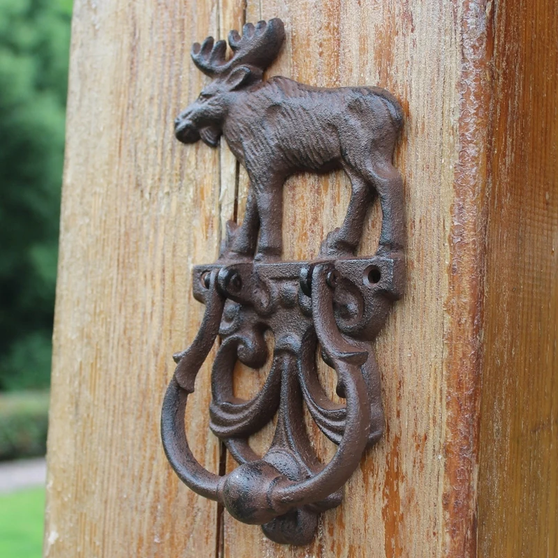 JD Decoration Knock Crafts Elk Knocker Cast Iron European Vintage Home Door All Antique Handle Garden