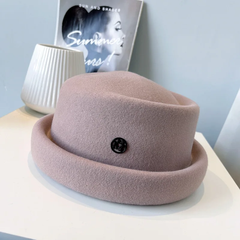 New Australian Wool Autumn Winter Designer Cap French Vintage Felt Hat Women Elegant Concave Fedora Luxury Stewardess Hat Bone