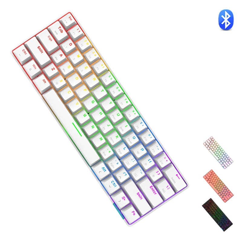 

STK61 Rainbow Backlit Keyboard BT 3.0 +Type-C Dual-Mode Mechanical Gaming Keyboard for IOS Android Win Mobil Tablets Notebook