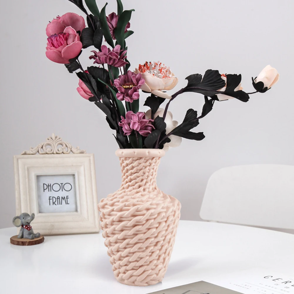 Modern Imitation Rattan Vase Table Flower Arrangement Container Living Room Nordic Style Plastic Vases For Home Decor Ornaments