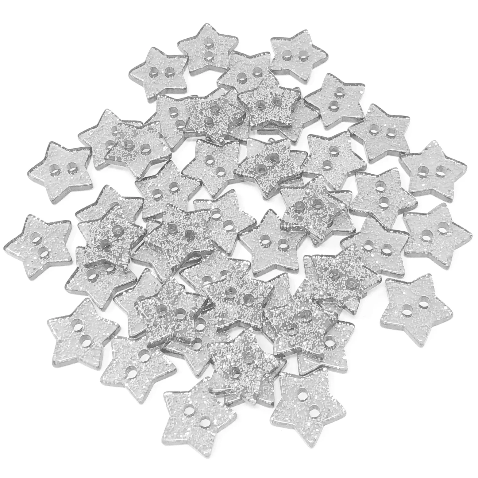 50pcs Silver Clear Glitter Sparkle Buttons, Heart, Star, Round, 2 Holes, Sewing Accessories, Shiny Embellishment, DIY Crafts,