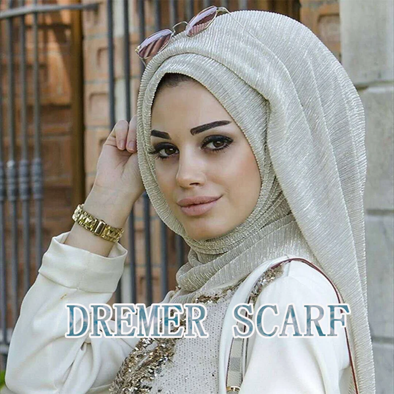 Lurex Glitter Hijabs for Women Muslim Shiny Shawl Plain Crinkle Scarves Woman Party Stoles Pleated Shimmer Hijab Turban Foulard