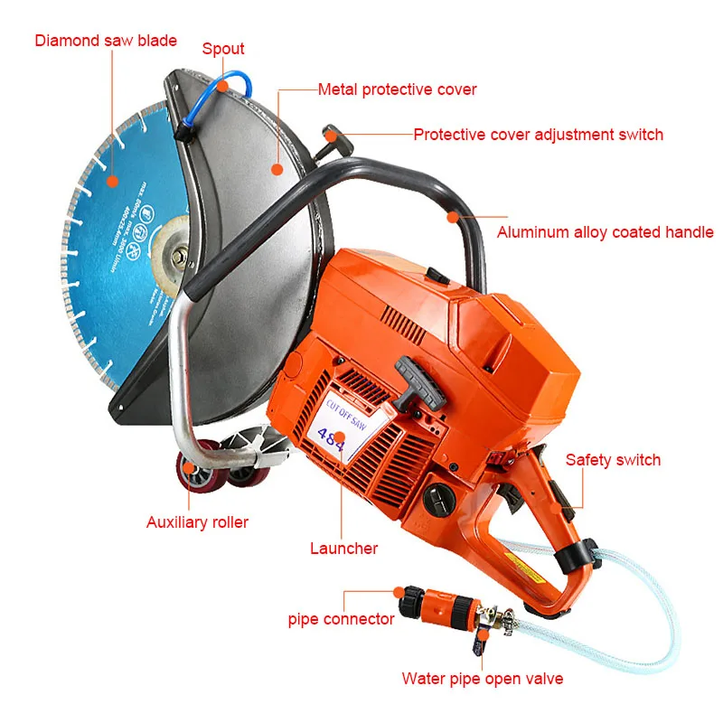 350mm/400mm high-horsepower power cutting saw, gasoline concrete cutting machine, fire-fighting toothless saw