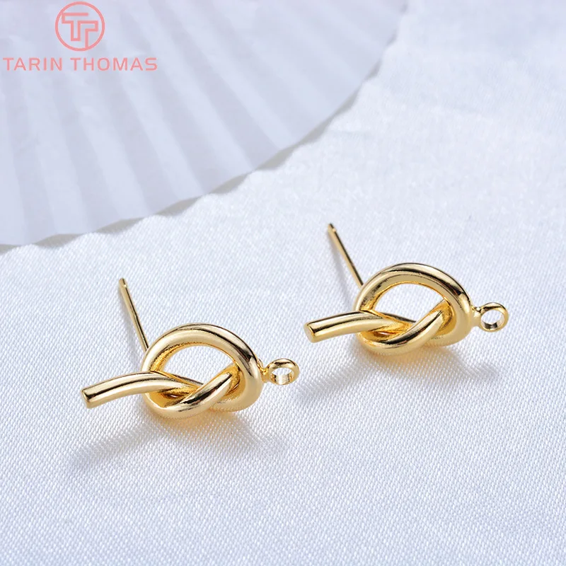 (3692)6PCS 8x17MM Hole 1.5MM 24K Gold Color Plated Brass Knot Stud Earrings High Quality DIY Jewelry Making Findings