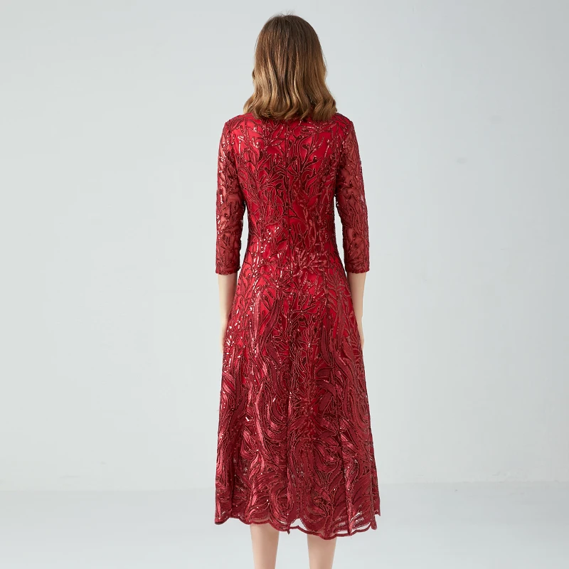 Large medium length evening dress A-line skirt women's taoyizhuai brand new embroidery simple bright piece lace dress trend