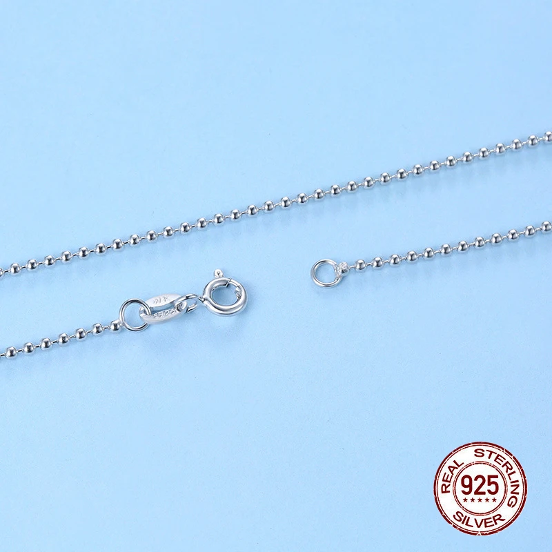 Pure 925 Sterling Silver Chain Necklace for Women,S925 1mm - 2mm Ball Beads Collar De Cadena De Plata 40cm-50cm Long DIY Jewelry