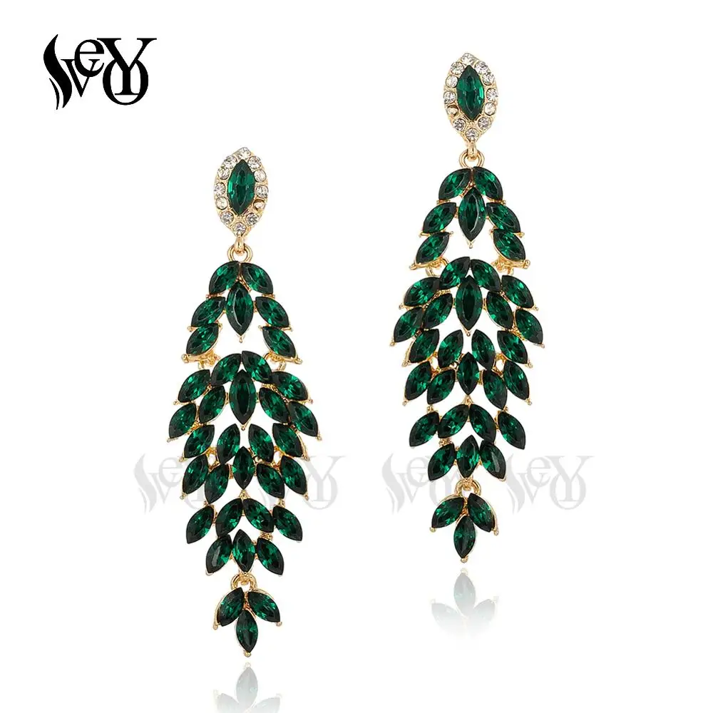 VEYO Luxury Long Crystal Drop Earrings Bridal Wedding Party Dress Dangle Earrings for Women Fashion Jewelry Gift
