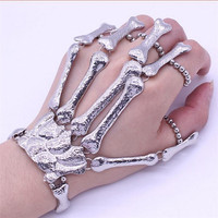 ZRM Punk Gothic Skull Bracelet Hand Bone Bangles  Flexible Metal Bracelets For Women Men Nightclub Party Hip Hop Jewelry