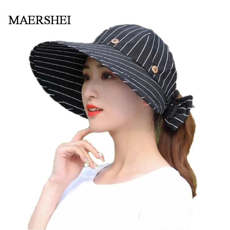 Women Wide Large Brim Floppy Summer Beach Empty Top Hat Sun Hat Button Cap Summer Hats For Women Anti-uv Visor Cap Female