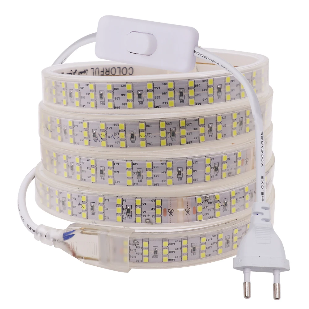 

2835 LED Strip 220V 240V EU UK Plug High Quality Waterproof 276 LEDs/m Three Row Led Light Flexible Tape LED Light Strip