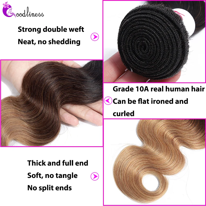 Ombre doczepy typu Body Wave z przednim miodem włosy ludzkie w kolorze blond wiązki z przednim Remy czarne brazylijskie pasemka włosów z czołem