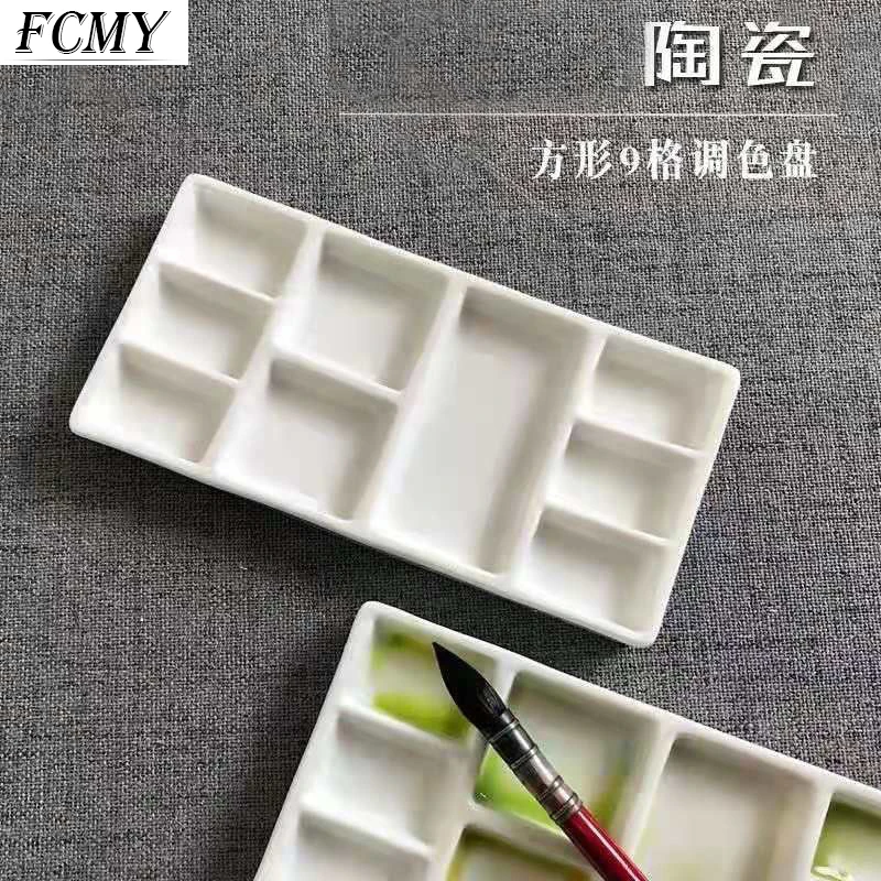 

1 Pc Ceramics Square Watercolor Palette Water Tank Office Calligraphy Painting Supplies Ceramic Artist Paint Palette Tray