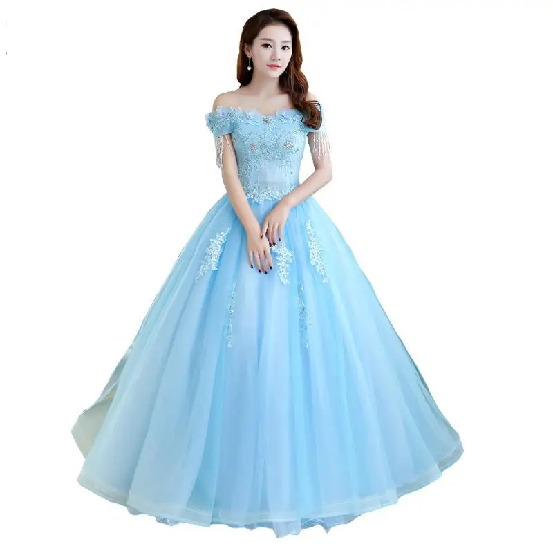 Vestidos de quinceañera, vestido elegante con cuello de barco y hombros descubiertos de encaje con cuentas para fiesta, graduación, Quinceañera de lujo