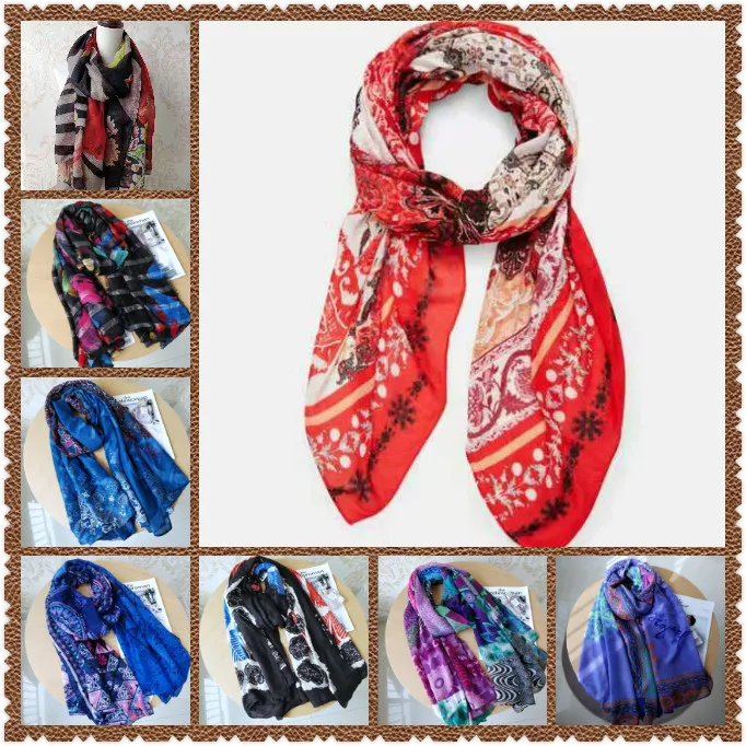 Spanish Ladies Fashion popular logo Scarf Shawl Printed Flower Character Long Towel Silk Thickening Shading and Warm 12