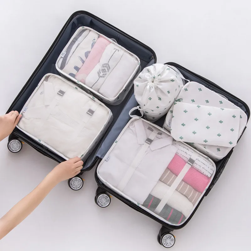 6 Pcs Pria Wanita Perjalanan Organizer Tas Penyimpanan Bagasi Set Tahan Air Packing Cube Pakaian Menyortir Penyelenggara Perjalanan Tas Tote