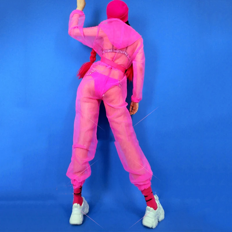 Hip Hop Performance Costume Female Nightclub Bar Dj Bikini Fluorescent Color See-Through Jumpsuit Jazz Dance Clothes  DNV13591