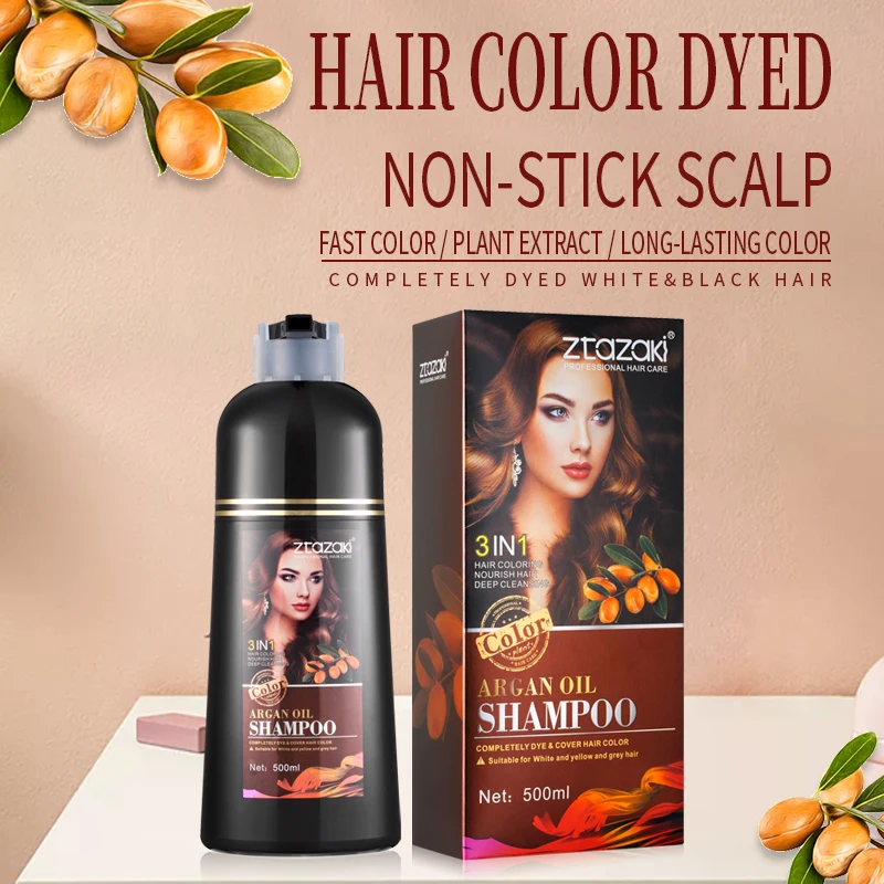 

Ztazaki 500ml 5 Mintues Fast Natural Organic Dye Hair Coloring Permanent Hair Dye Shampoo For Women and Men Covering Gray Hair