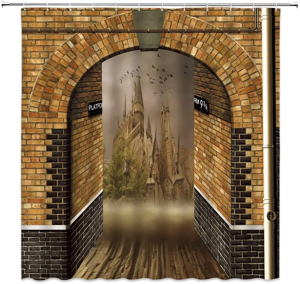 Platform To Wizardry World Shower Curtain Secret Passage to Magic School Gothic Decorative Bathroom Accessories