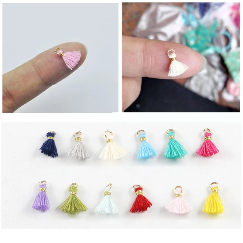 80Pcs 1cm Mini Hanging Ring Tassel Trim Pendants DIY Craft Jewelry Earrings Ornaments Materials Accessories Small Fringe Trim