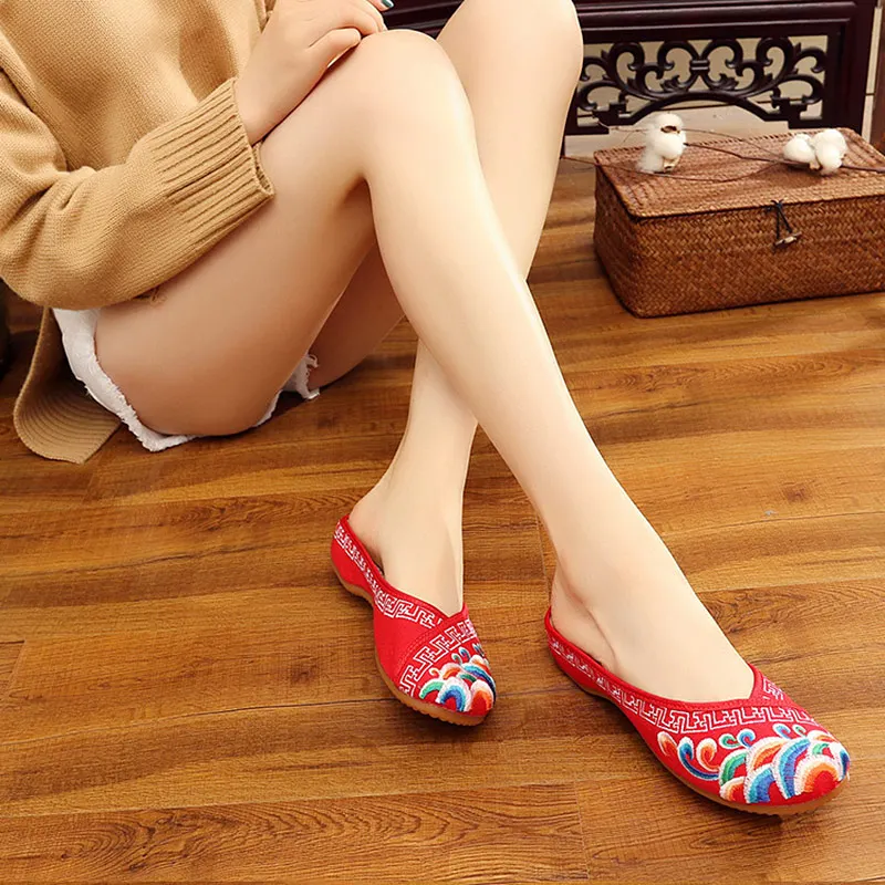 Veowalk Handmade Cotton Flower Embroidery Slippers Summer Fashion Women Chinese Style Casual Shoes Woman Breathable Flip Flops