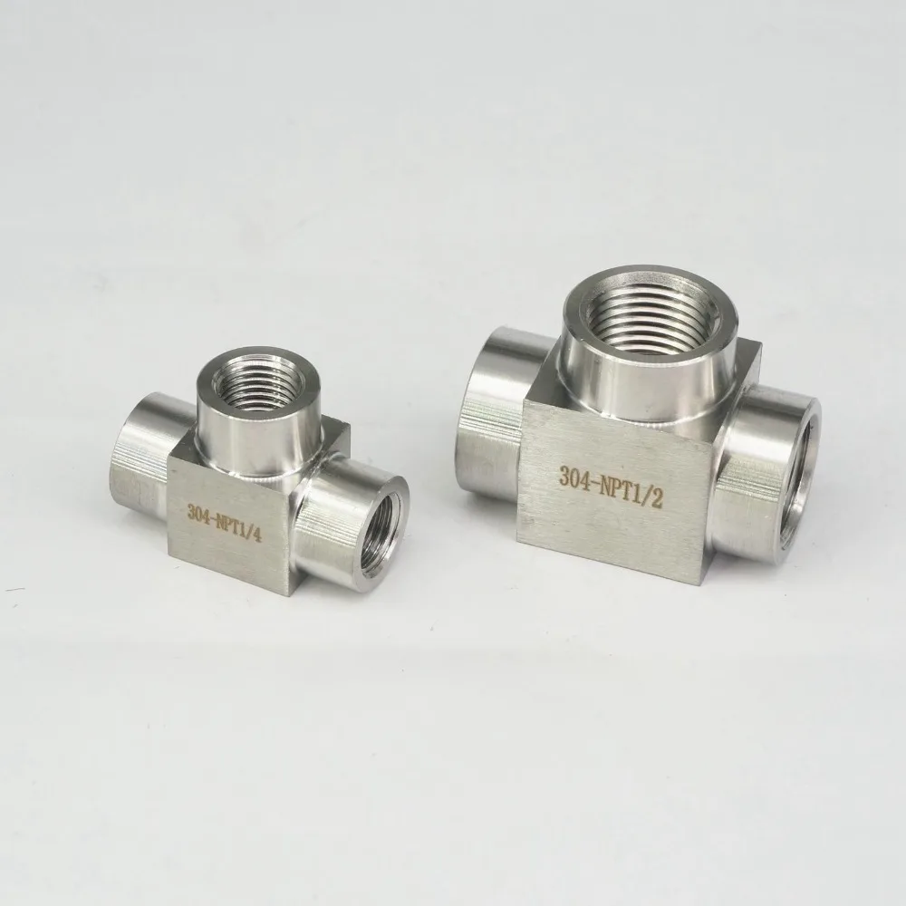 Druckbeständiges 3-Wege-T-Stück mit 4000 PSI M10 M14 M16 M18 M20 1/8"-2" BSPP NPT Gewinde aus 304 Edelstahl für Wasser, Gas und Öl – Detail 1