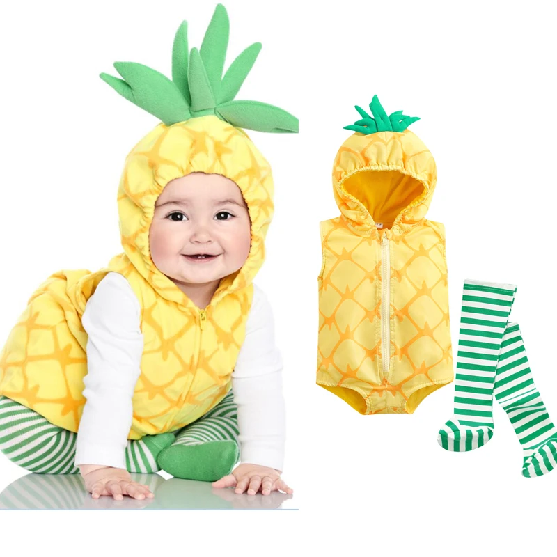 Unisex Toddler Baby Halloween Avocado Fruit Costume Photography Props Pineapple Romper Baby Boy Girl Striped Socks Clothes