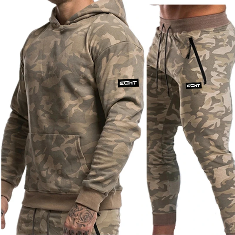 Mens sporting suits fashion Fitness tracksuit men camouflage Hoodies + sweatpants Men\'s Sportwear Suit Hoodies Tracksuit Set