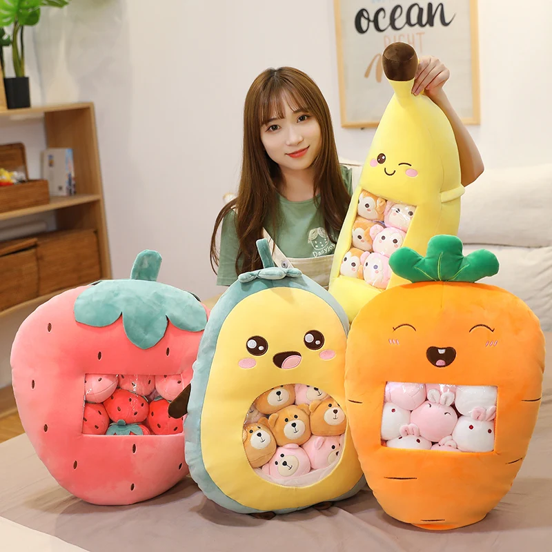 

8pcs A Bag Of Fruit Stuffed Soft Snack Pillow Plush Strawberry Banana Toys Birthday Christmas Gift