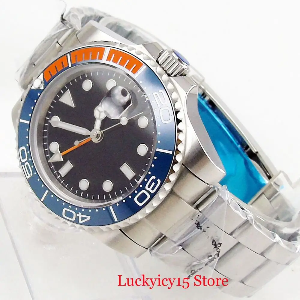 

Fashion Stainless Steel 40mm GMT Date Function Sapphire Glass Ceramic Bezel Mental Strap Mechanical Men Wristwatch