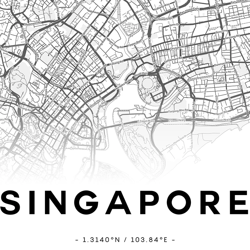 Black White Singapore Map Canvas Poster Modern Wall Art Painting Print Nordic Decorative Pictures Home Decor Travel Map Gift