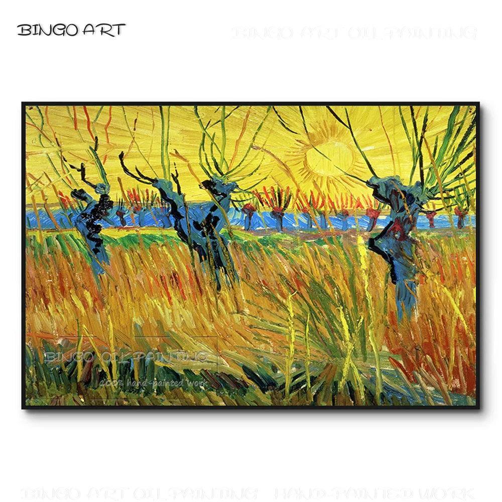 

Skilled Artist Hand-painted High Quality Bollard Willow in Sunset Oil Painting on Canvas Reproduce Van Gogh Landscape Painting