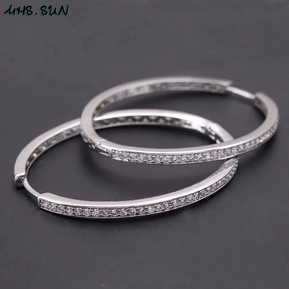 MHS.SUN New Arrived Gold Silver Color Hoop With AAA Zircon Woman Fashion Circle Earrings Jewelry Party Gift Brincos