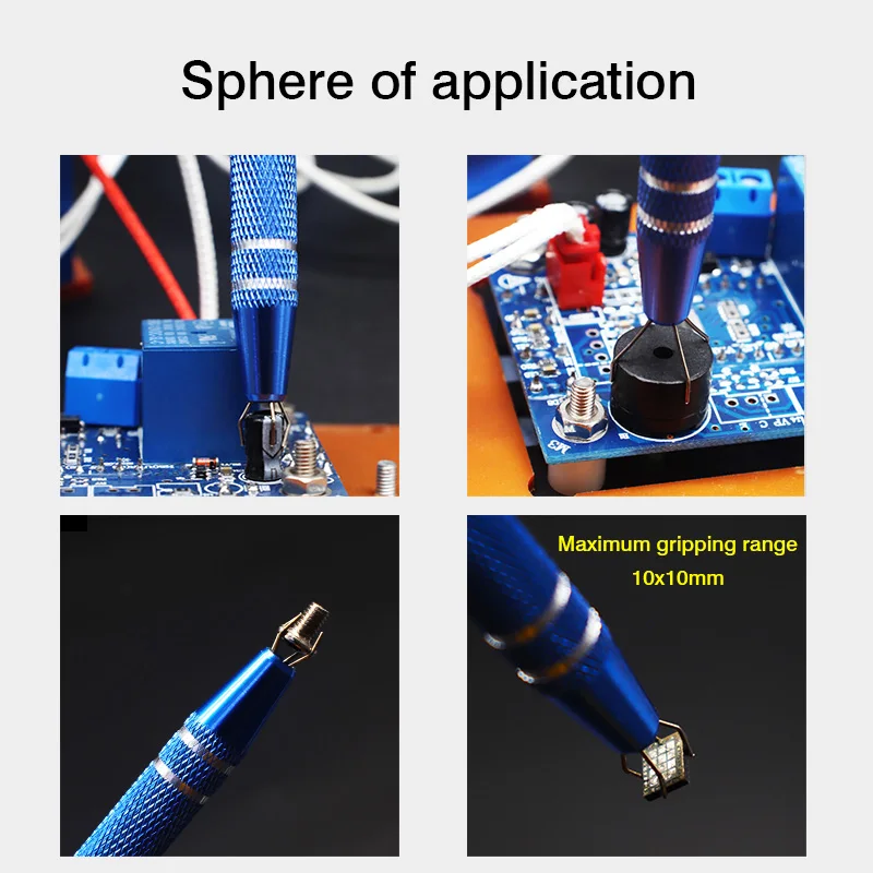 BGA IC 칩 추출기 픽업 펜 전자 도구 키트 IC 칩 구성 요소용 작은 부품 그래버 4 개의 클로 홀드 금속 그래버