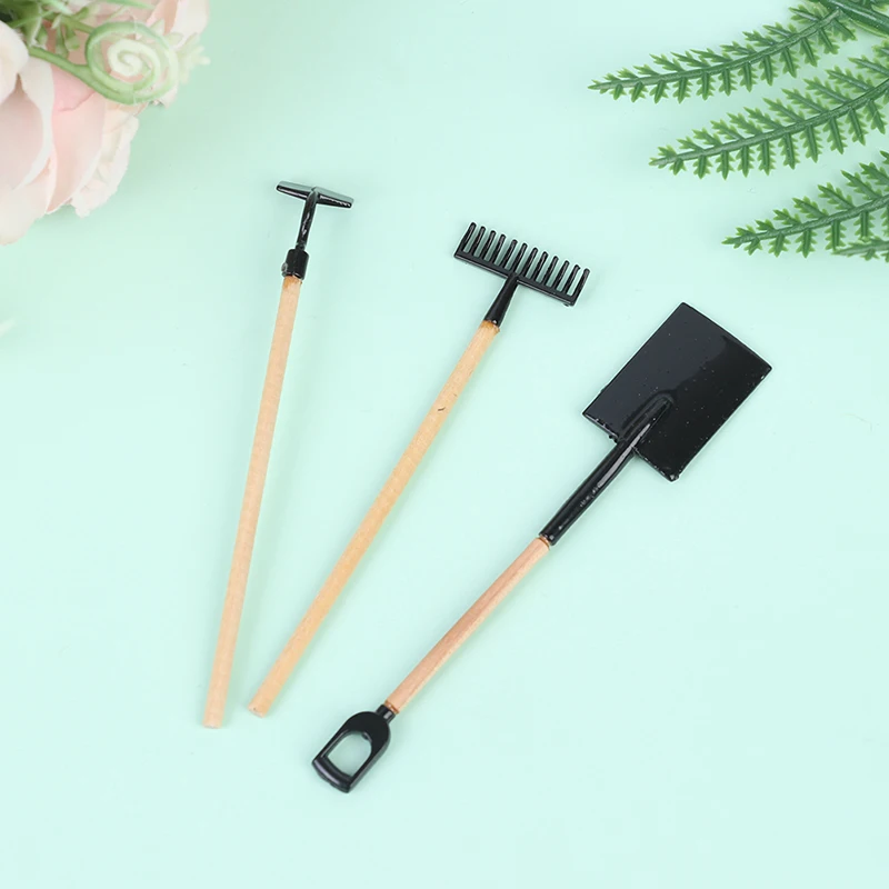 3Pcs/Set 1:12 Scale Dollhouse Miniature Shovel Hoe and Pitchfork Farming Tools Fairy Garden Accessories Furniture Toys