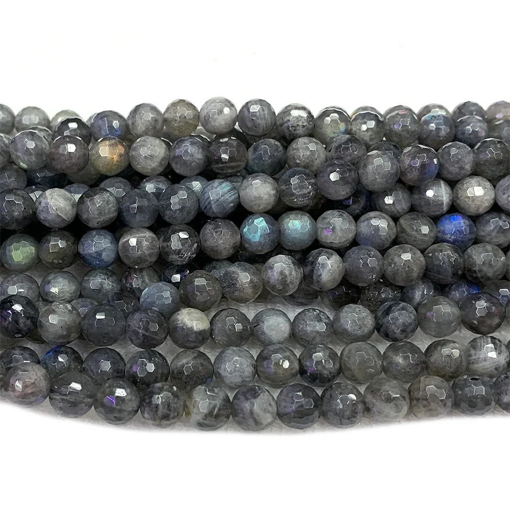 Veemake Natural Blue Labradorite Gemstones Jewelry Faceted Round Loose Stone Beads 3-18mm DIY Necklaces or Bracelets 07463