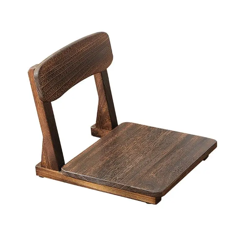 Japanese Wood Legless Zaisu Chair Reading Meditation Game Floor Seating with Back Support for Living Room Balcony Bay Furniture