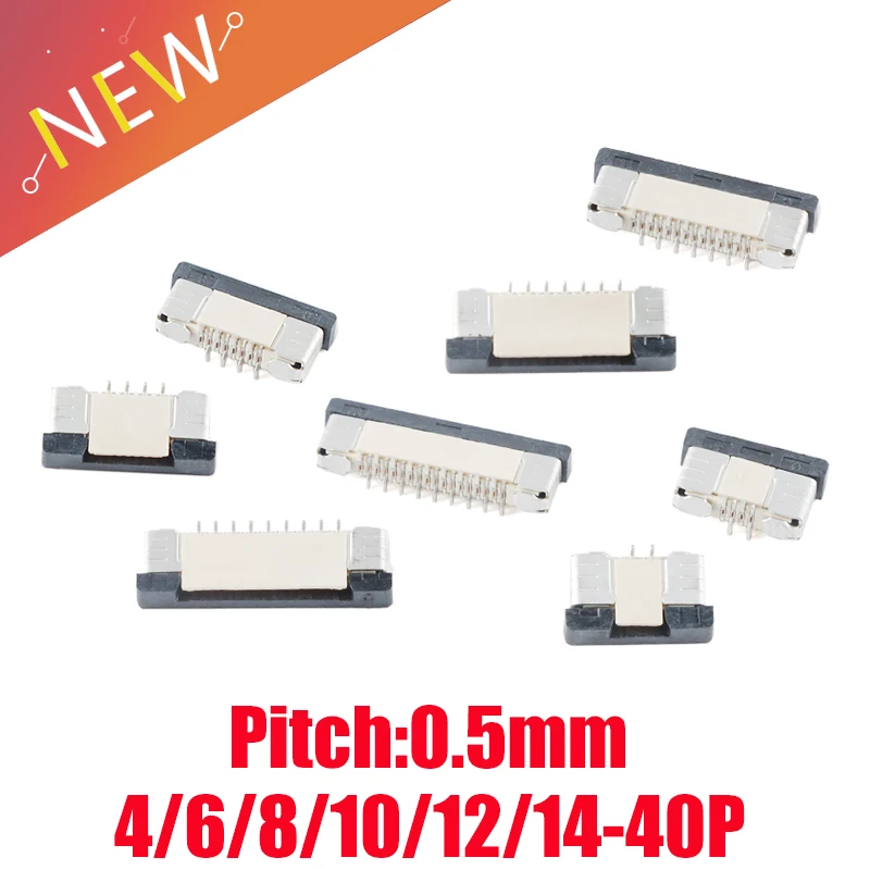 10pcs FPC Connector 0.5mm Pitch Vertical patch dislocation foot Type Socket FFC Flat Cable Socket 4P 5P 6P 8P 10P-40Pin