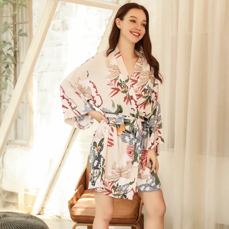 Pyjama à manches longues imprimé fleuri pour femme, peignoir en coton fin et viscose, chemise de nuit femme, vêtements de nuit de printemps, nouveaux styles, 2023