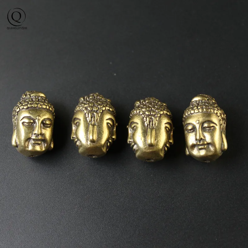 Solid Buddha Head Double Face Knife Bead Buddhism Keychains Pendants Brass Umbrella Rope Hangings Accessories DIY Paracord Beads