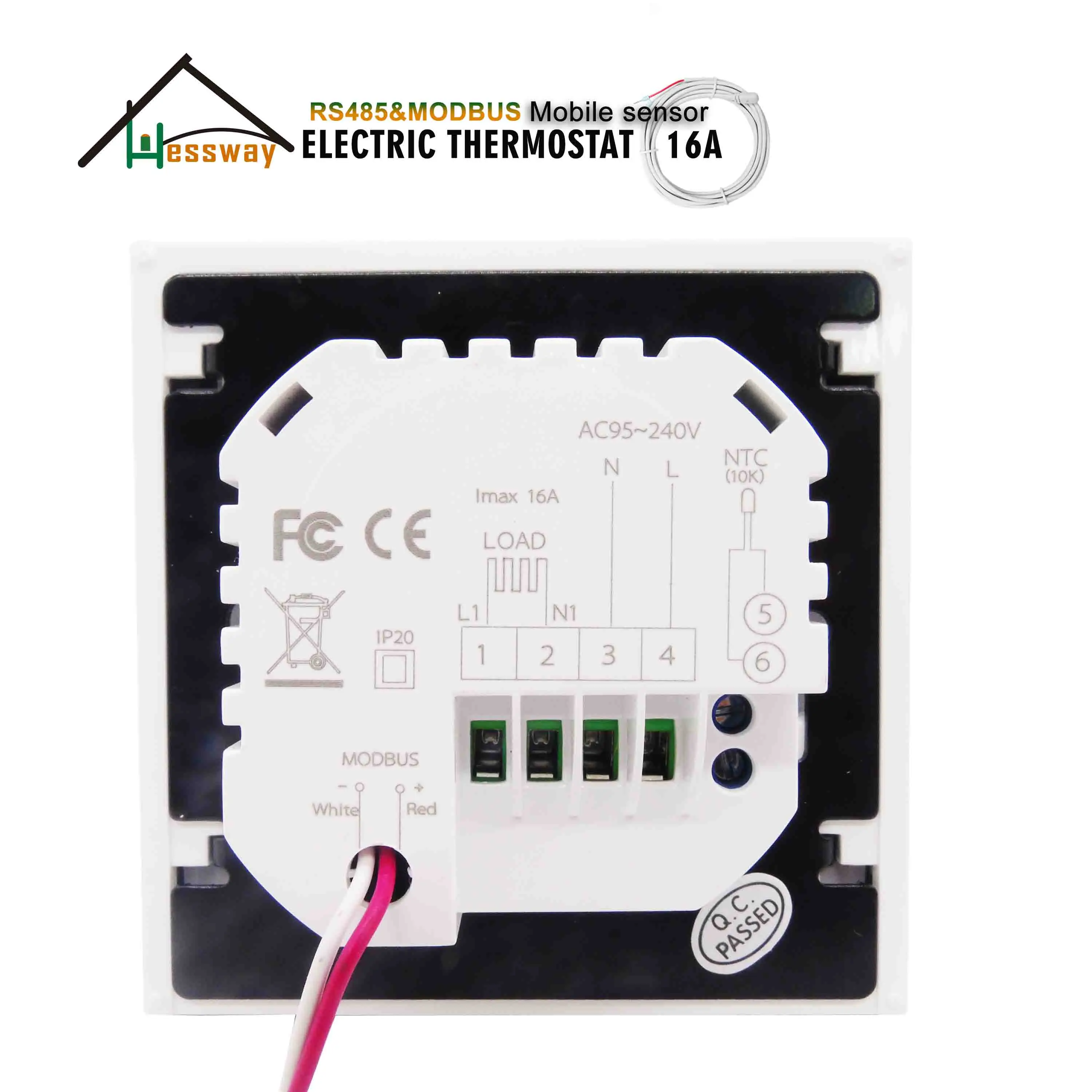 HESSWAY-Controlador de Temperatura Elétrico, Duplo Sensor, Termostato, RS485, Modbus, Protocolo, Operação Remota, 24V, 95-250VAC, 16A