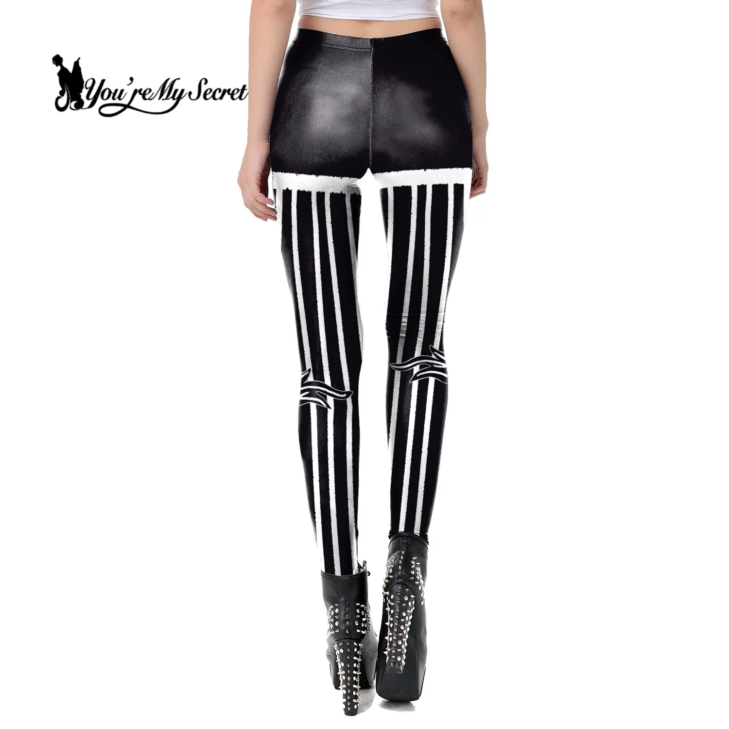 [You're My Secret] Black White Stripe Pattern Halloween Creative Leggings for Fitness 3D Print Soft Fabric Leggings for Women