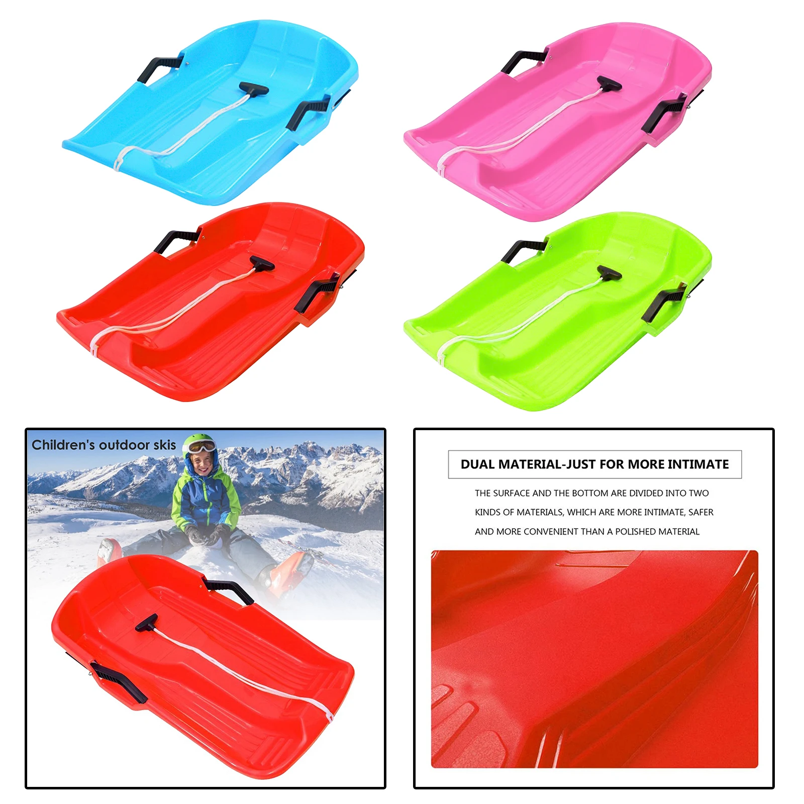 Large Kids Adults Snow Sledge Sleigh Sled Toboggan Pull Rope Downhill Board Boys Girls Winter Outdoor Fun Toy Gift Present