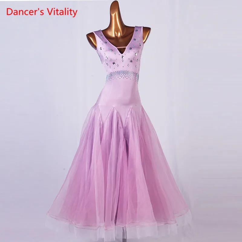 

Modern Dance Female Adult Temperament V-neck Dress Ballroom Waltz Dancing Big Swing Skirt High-end Custom Performance Clothes