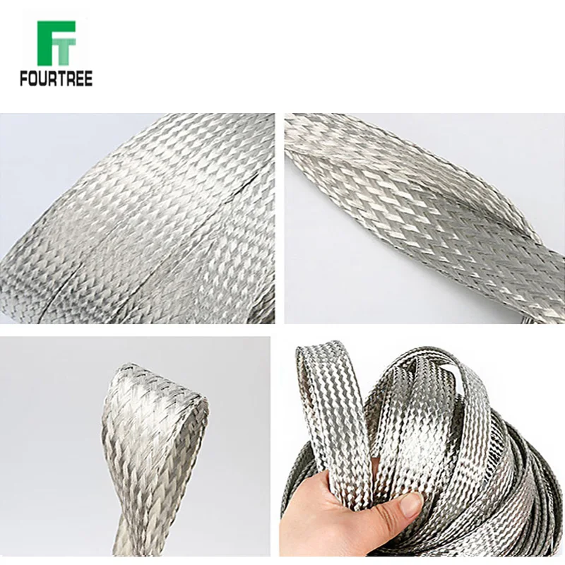1Meter Tinned Copper Signal Shielded Cable Bare Ground Braid Lead Wire Conductive Tape High Flexibility 1.5-12mm 4-20mm Width