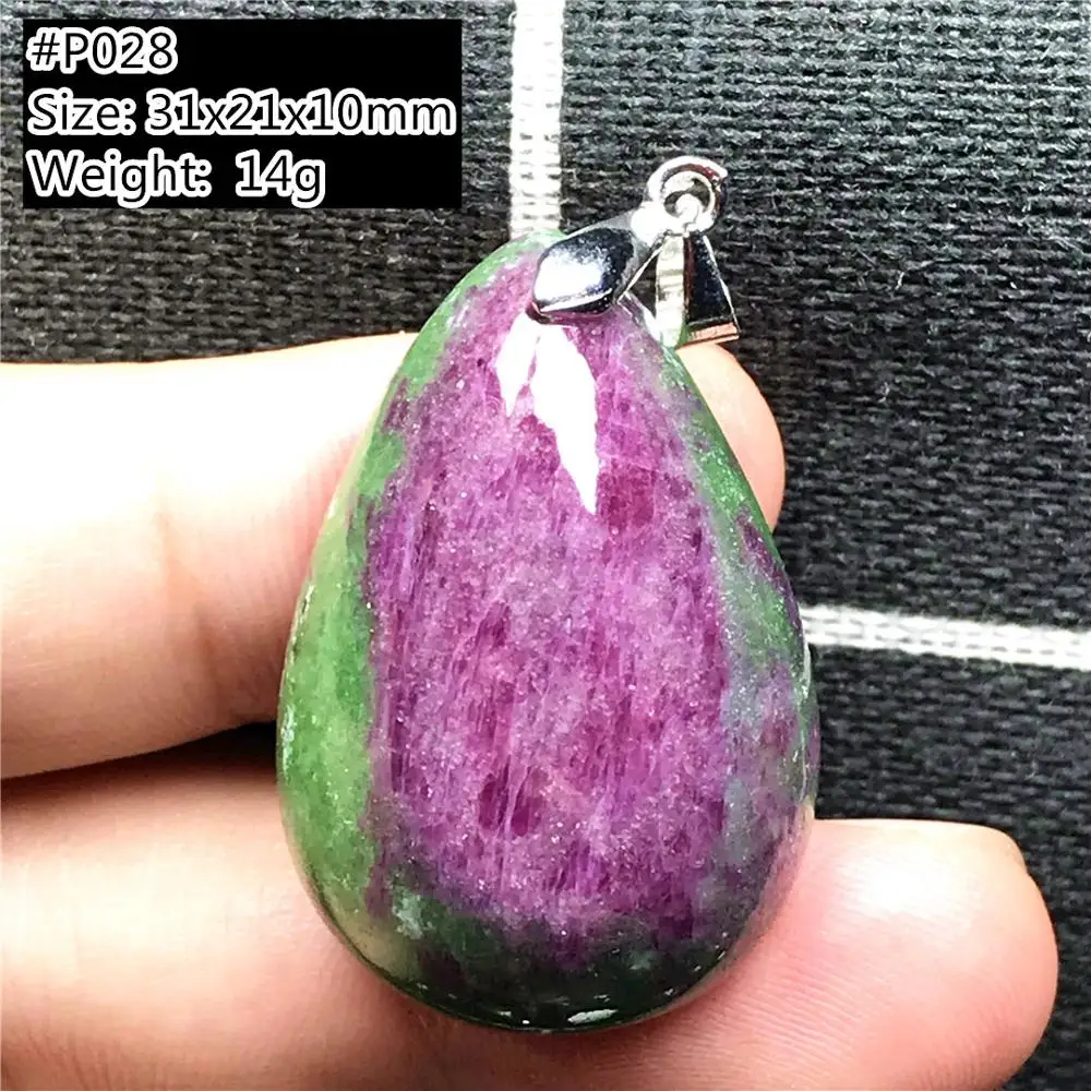 Necklace Pendant Natural Ruby Zoisite Stone Jewelry For Woman Man Green Red Reiki Crystal Silver 34x24x12mm Beads Quartz AAAAA