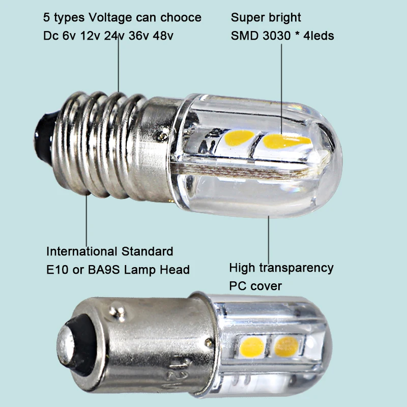 Led Indicator Bulb Mini E10 T4W BA9S Ac Dc 6V 12V 24v 36v 48V 110v 220v Car Truck Vehicle Interior Light Auto Instrument Lamp